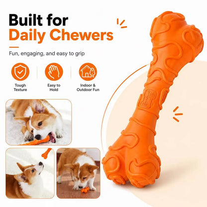 Small Dog Textured Rubber Chew Bone Toy Durable Dental Chewy for Teeth Cleaning Interactive Puppy Play Orange