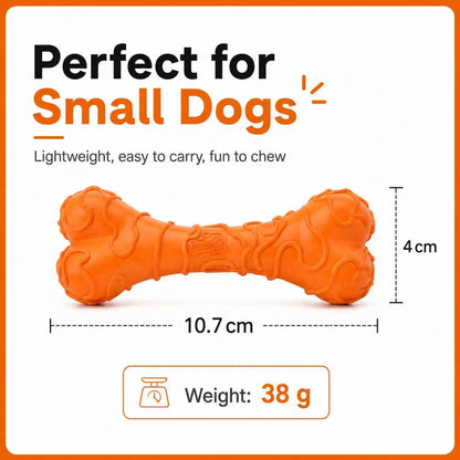 Small Dog Textured Rubber Chew Bone Toy Durable Dental Chewy for Teeth Cleaning Interactive Puppy Play Orange